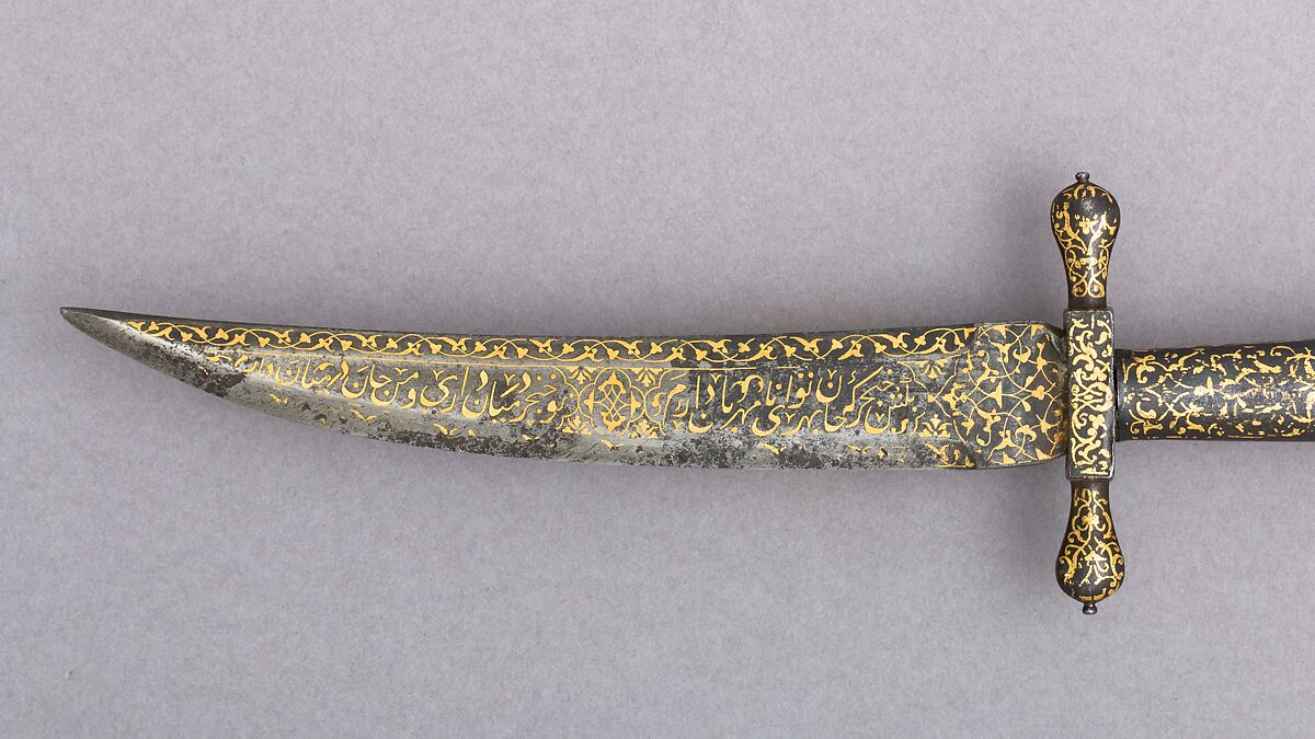Dagger with Sheath, Steel, iron, wood, leather, gold, blade, Turkish; hilt and scabbard, European, possibly Italian