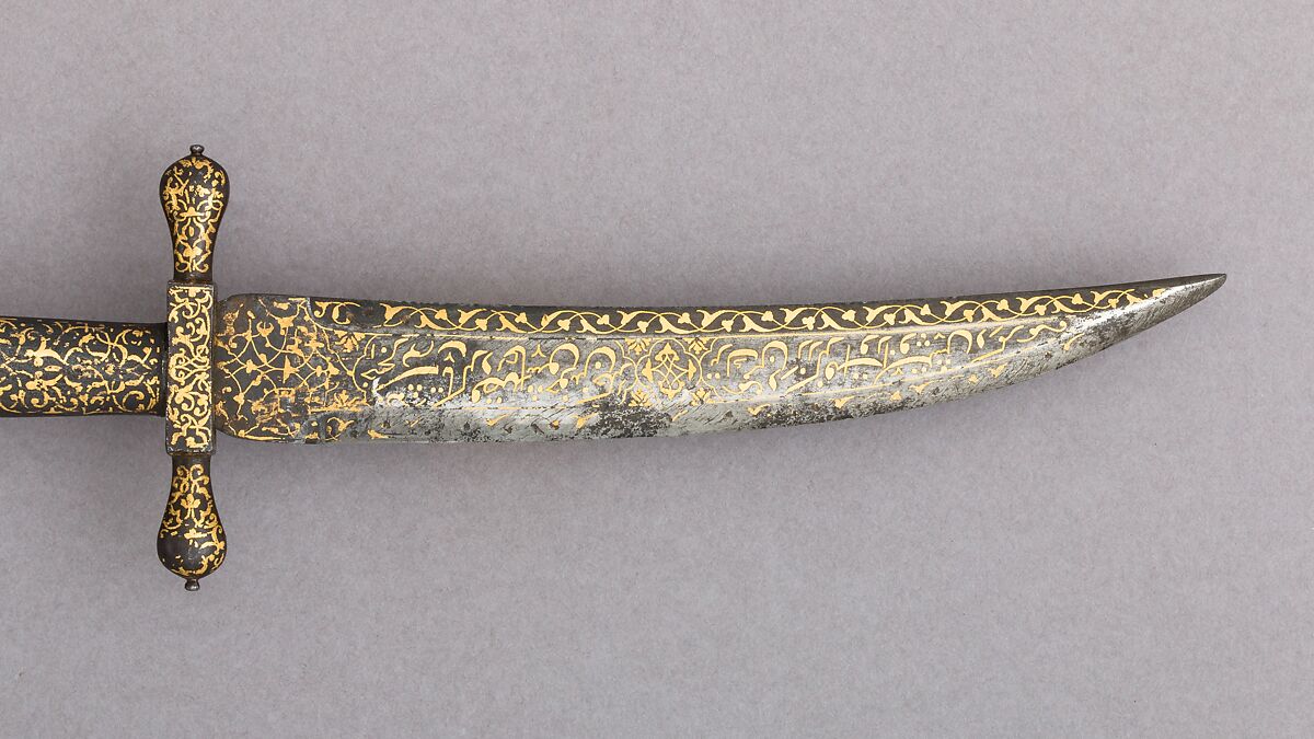 Dagger with Sheath, Steel, iron, wood, leather, gold, blade, Turkish; hilt and scabbard, European, possibly Italian