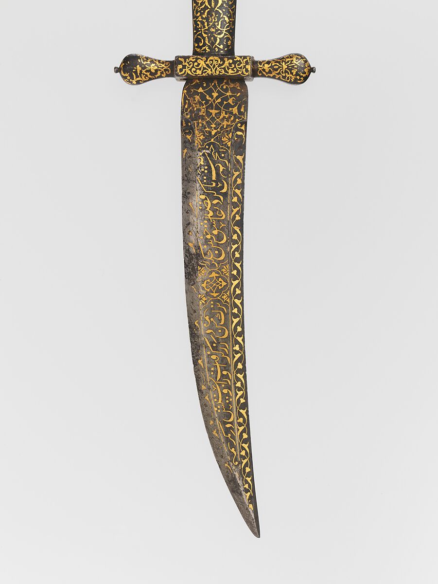 Dagger with Sheath, Steel, iron, wood, leather, gold, blade, Turkish; hilt and scabbard, European, possibly Italian