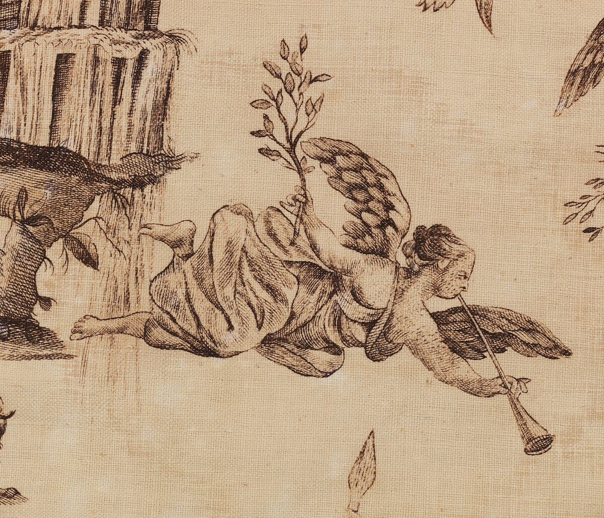 Piece with Roman chariot and ruins (Furnishing fabric), Bromley Hall Printworks (Middlesex, England, 1694–1823), Cotton, British