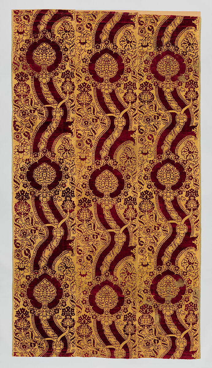 Furnishing Textile, Three loom widths of velvet cloth of gold with allucciolato effect and bouclé loops of gilded silver metal-wrapped threads, Italian, Florence 