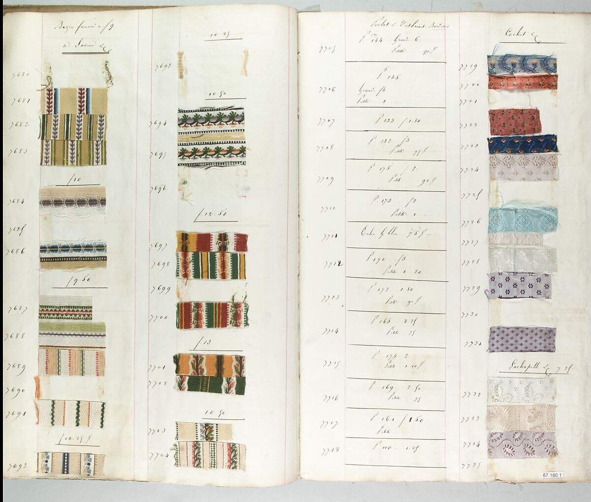 Textile Sample Book, Woven silk fabrics on paper, French, Lyons 