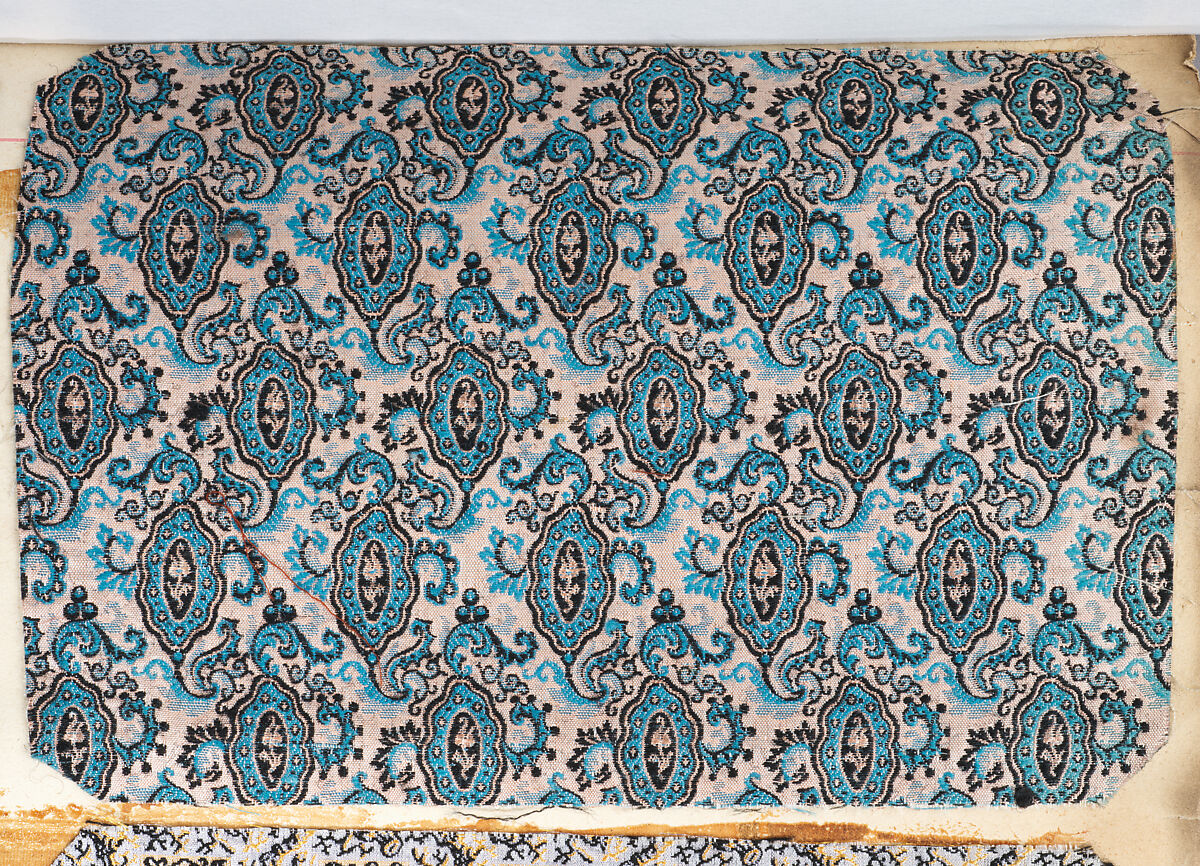 Textile Sample Book, Woven wool and silk fabrics on paper, French, Lyons