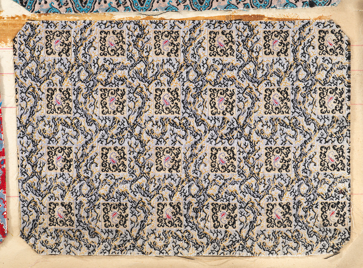 Textile Sample Book, Woven wool and silk fabrics on paper, French, Lyons