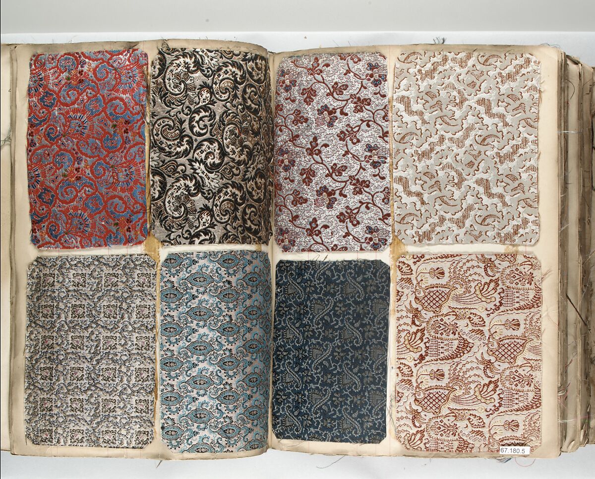 Textile Sample Book, Woven wool and silk fabrics on paper, French, Lyons 