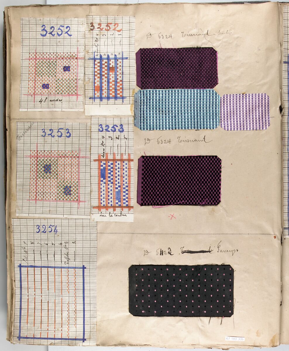 Work book, swatches, and drafts, French