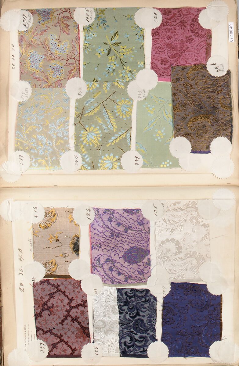 Textile Sample Book, Silk, possibly French
