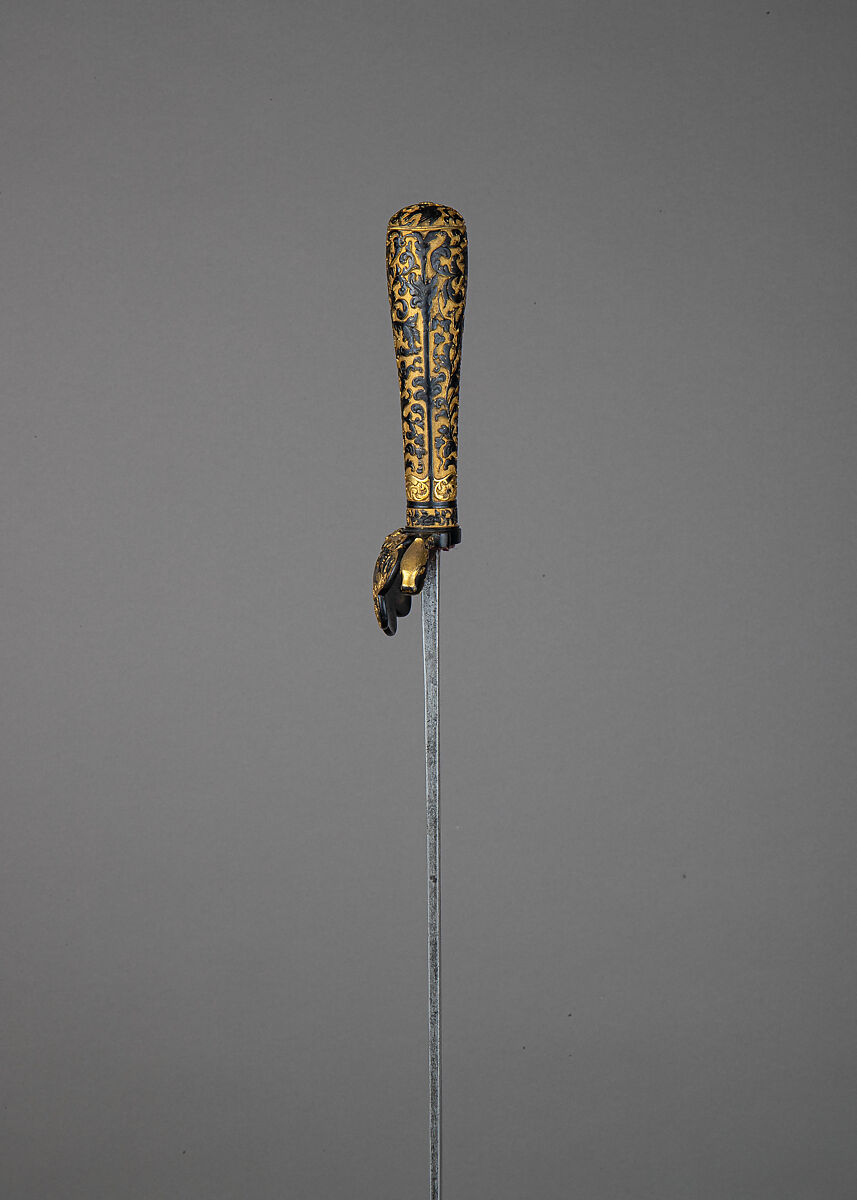 Hunting Sword, Steel, copper-gold alloy (<i>shakudō</i>), gold, hilt, Japanese, made for the European market; blade, Western European