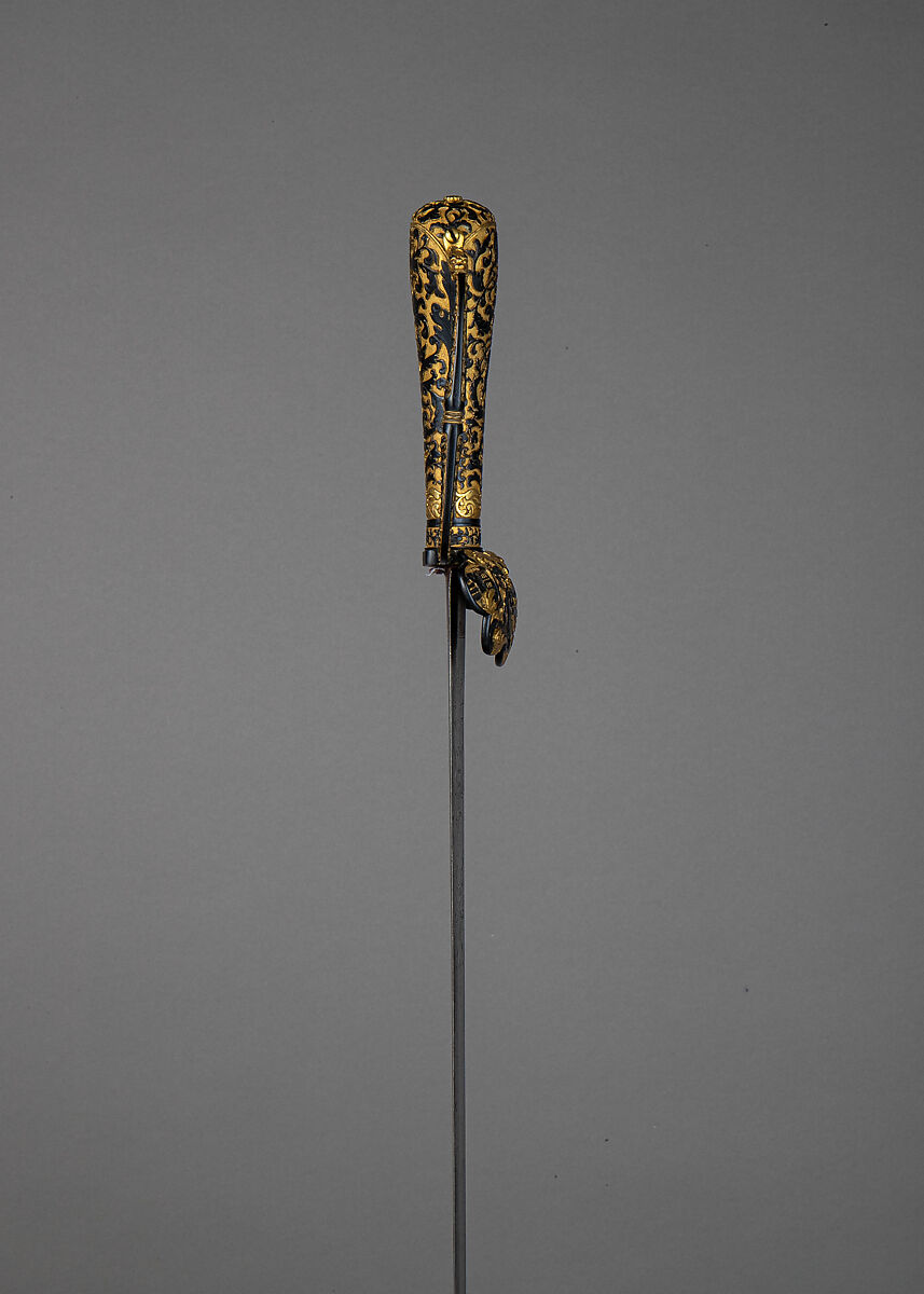 Hunting Sword, Steel, copper-gold alloy (<i>shakudō</i>), gold, hilt, Japanese, made for the European market; blade, Western European
