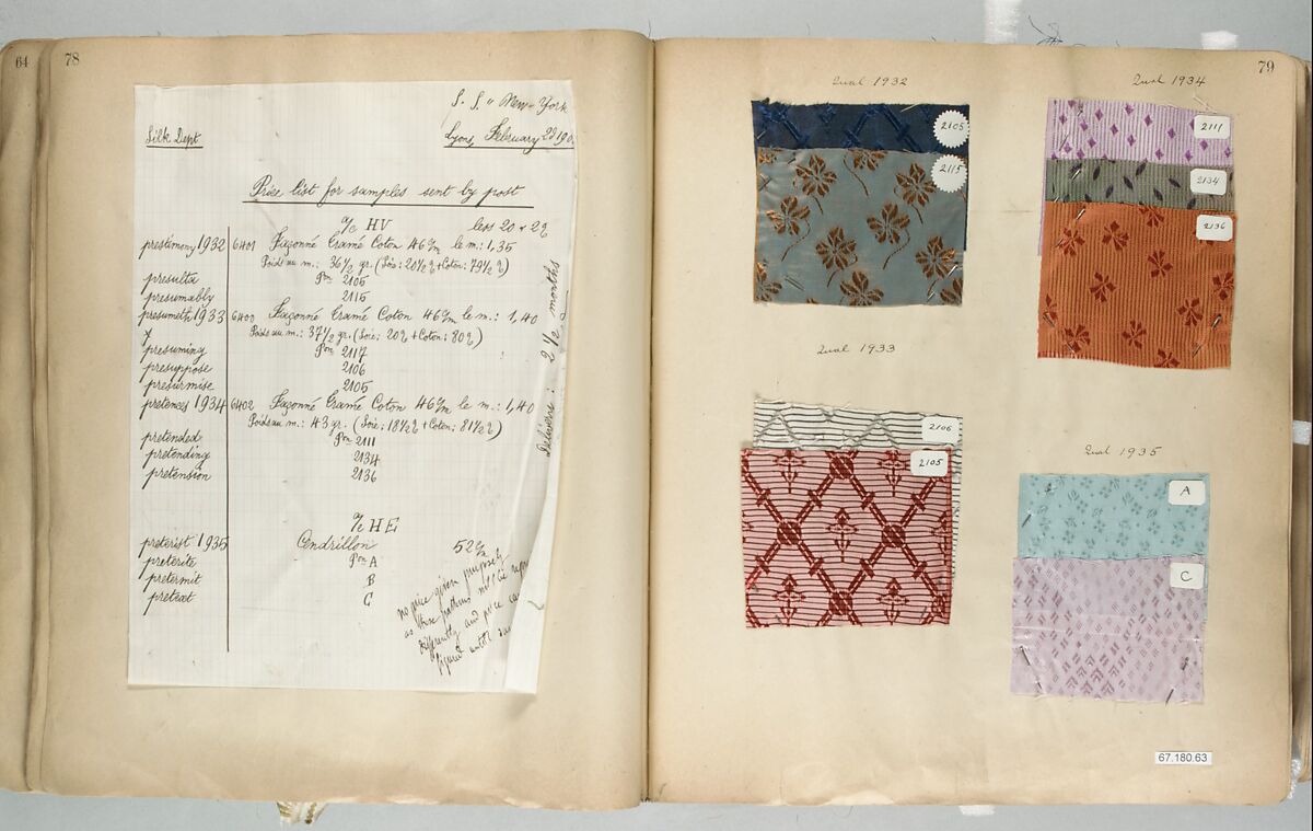 Textile Sample Book, French, Lyons 