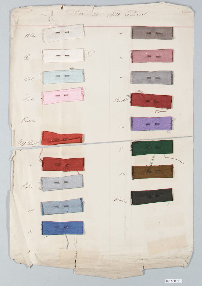 Page from a sample book, Silk, British 