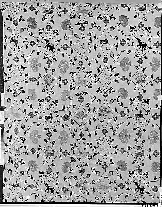 Bedcover, Cotton, embroidered with silk, Indian, Gujarat for British market