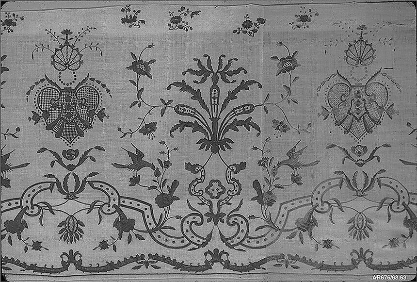 Valance, Cotton, silk, Chinese, for European, possibly Dutch, market