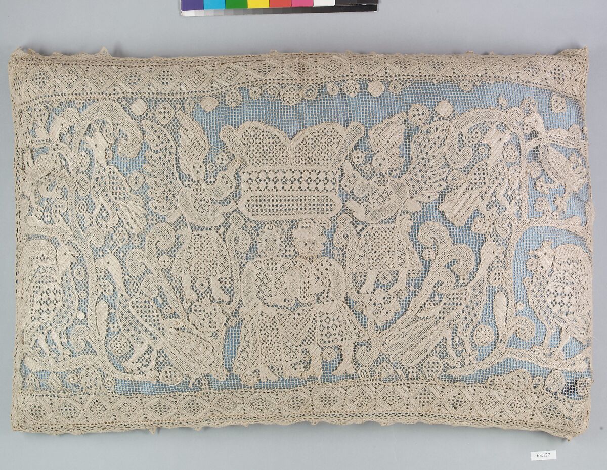 Pillow cover, Linen, filet, German