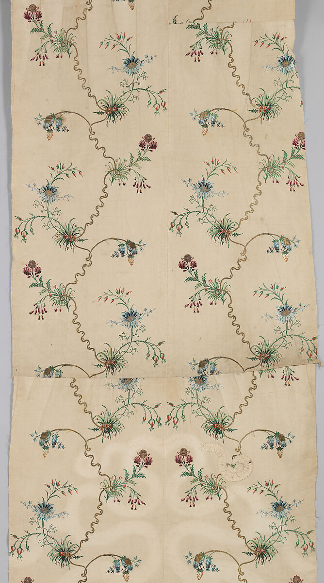 Panel, Silk and metal thread, British, London, Spitalfields 