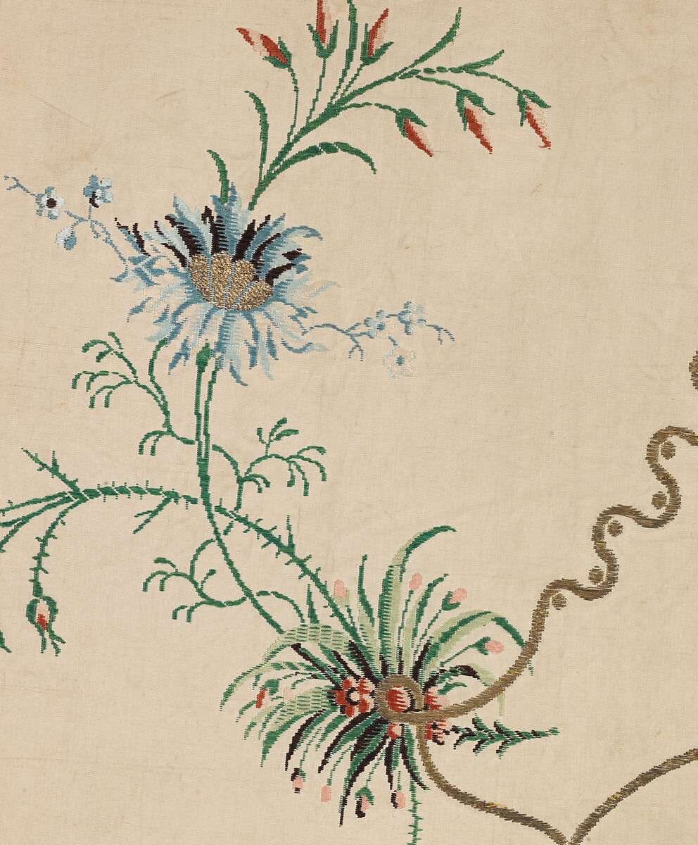 Panel, Silk and metal thread, British, London, Spitalfields