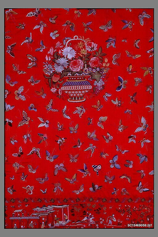 Coverlet, Silk (plied and floss), Chinese, probably Canton, for American market