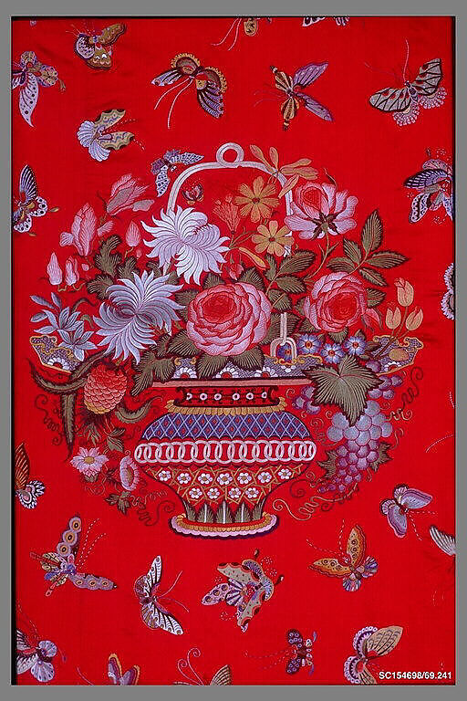 Coverlet, Silk (plied and floss), Chinese, probably Canton, for American market