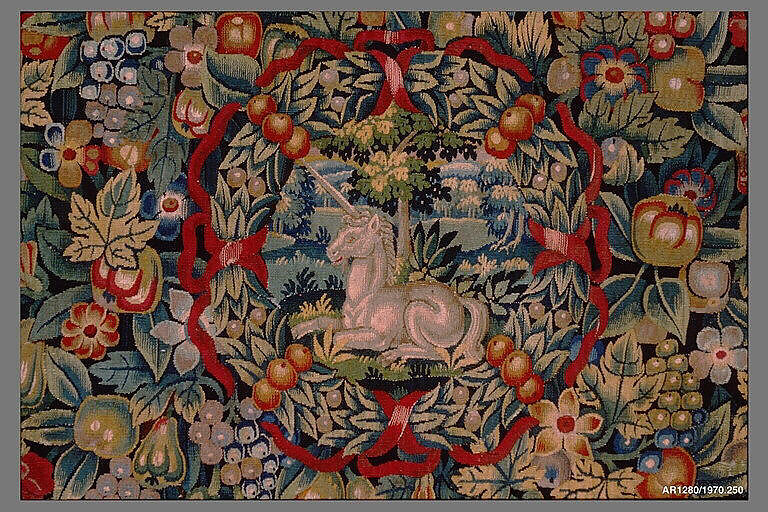 Table carpet with unicorns, Wool, silk (14-16 warps per inch, 6 per cm.), Dutch