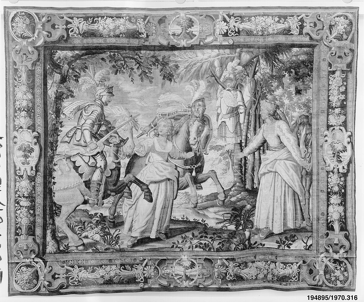 The Combat of Manricardo and Zerbino from a set illustrating Ariosto's Orlando Furioso, probably Manufactory of Raphaël de La Planche (Faubourg Saint-Germain-des-Près, rue de la Chaise, active 1629–1661), Wool, silk (16-18 warps per inch, 6-7 per cm.), French, Paris