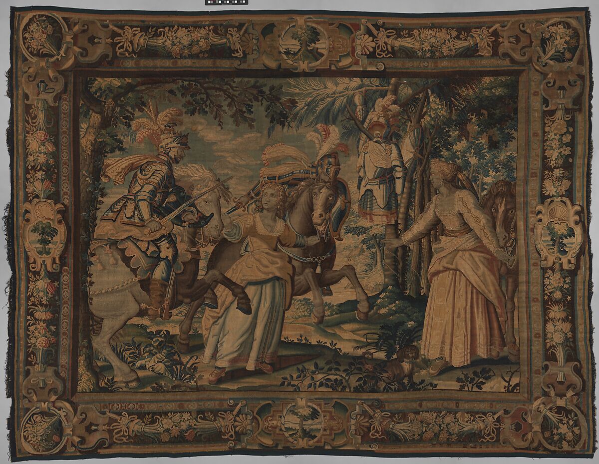 The Combat of Manricardo and Zerbino from a set illustrating Ariosto's Orlando Furioso, probably Manufactory of Raphaël de La Planche (Faubourg Saint-Germain-des-Près, rue de la Chaise, active 1629–1661), Wool, silk (16-18 warps per inch, 6-7 per cm.), French, Paris 