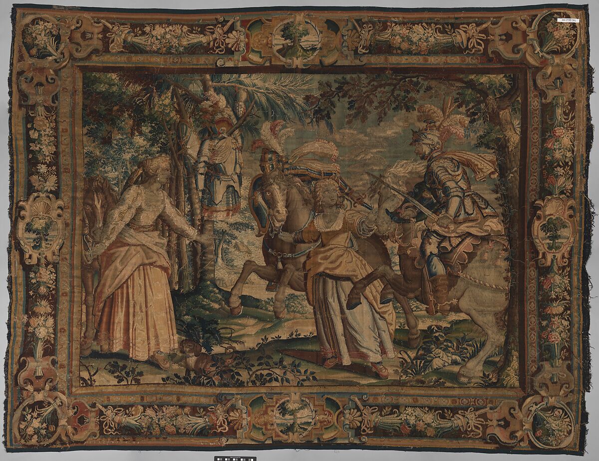 The Combat of Manricardo and Zerbino from a set illustrating Ariosto's Orlando Furioso, probably Manufactory of Raphaël de La Planche (Faubourg Saint-Germain-des-Près, rue de la Chaise, active 1629–1661), Wool, silk (16-18 warps per inch, 6-7 per cm.), French, Paris