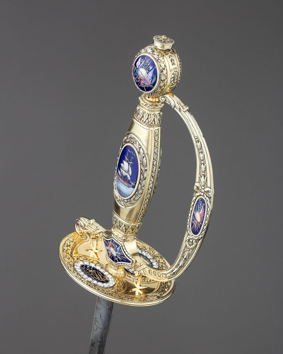 Presentation Smallsword with Scabbard, James Morisset (British, London 1738–1815), Silver, enamel, steel, paste brilliants, wood, fish skin, British, London