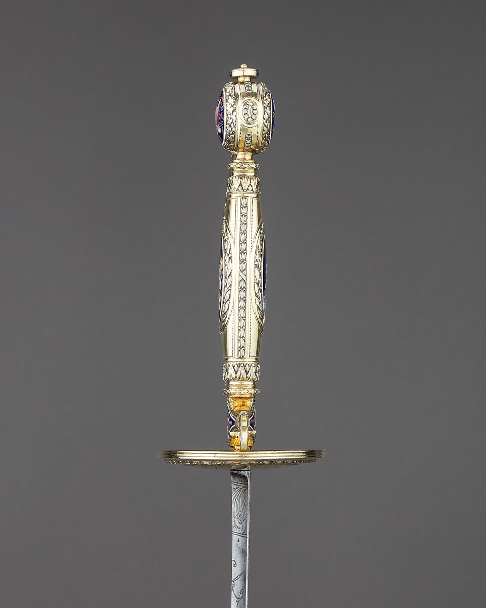 Presentation Smallsword with Scabbard, James Morisset (British, London 1738–1815), Silver, enamel, steel, paste brilliants, wood, fish skin, British, London