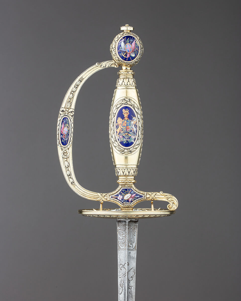 Presentation Smallsword with Scabbard, James Morisset (British, London 1738–1815), Silver, enamel, steel, paste brilliants, wood, fish skin, British, London 