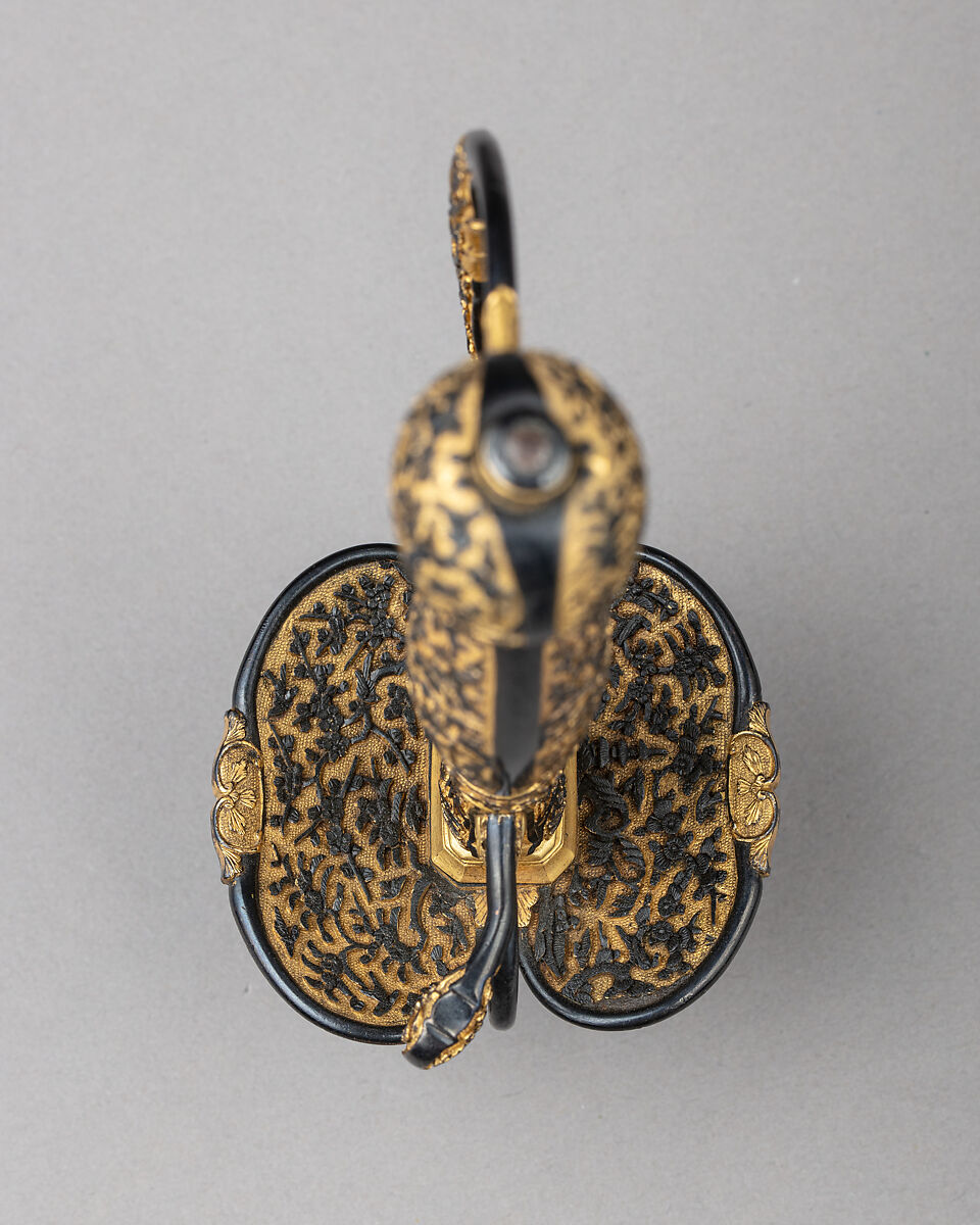 Smallsword with Scabbard, Copper-gold alloy (shakudō), gold, steel, wood, leather, textile, Japanese, possibly Dejima, for the Western market