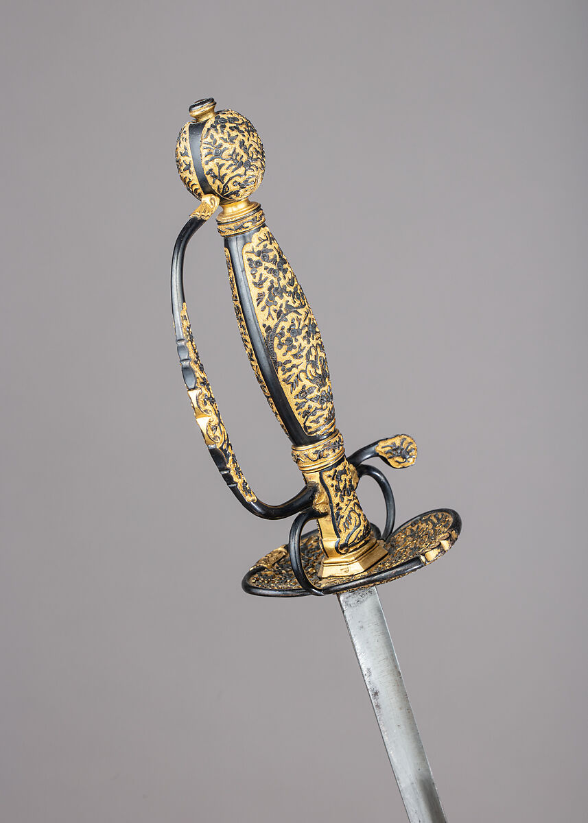 Smallsword with Scabbard, Copper-gold alloy (shakudō), gold, steel, wood, leather, textile, Japanese, possibly Dejima, for the Western market