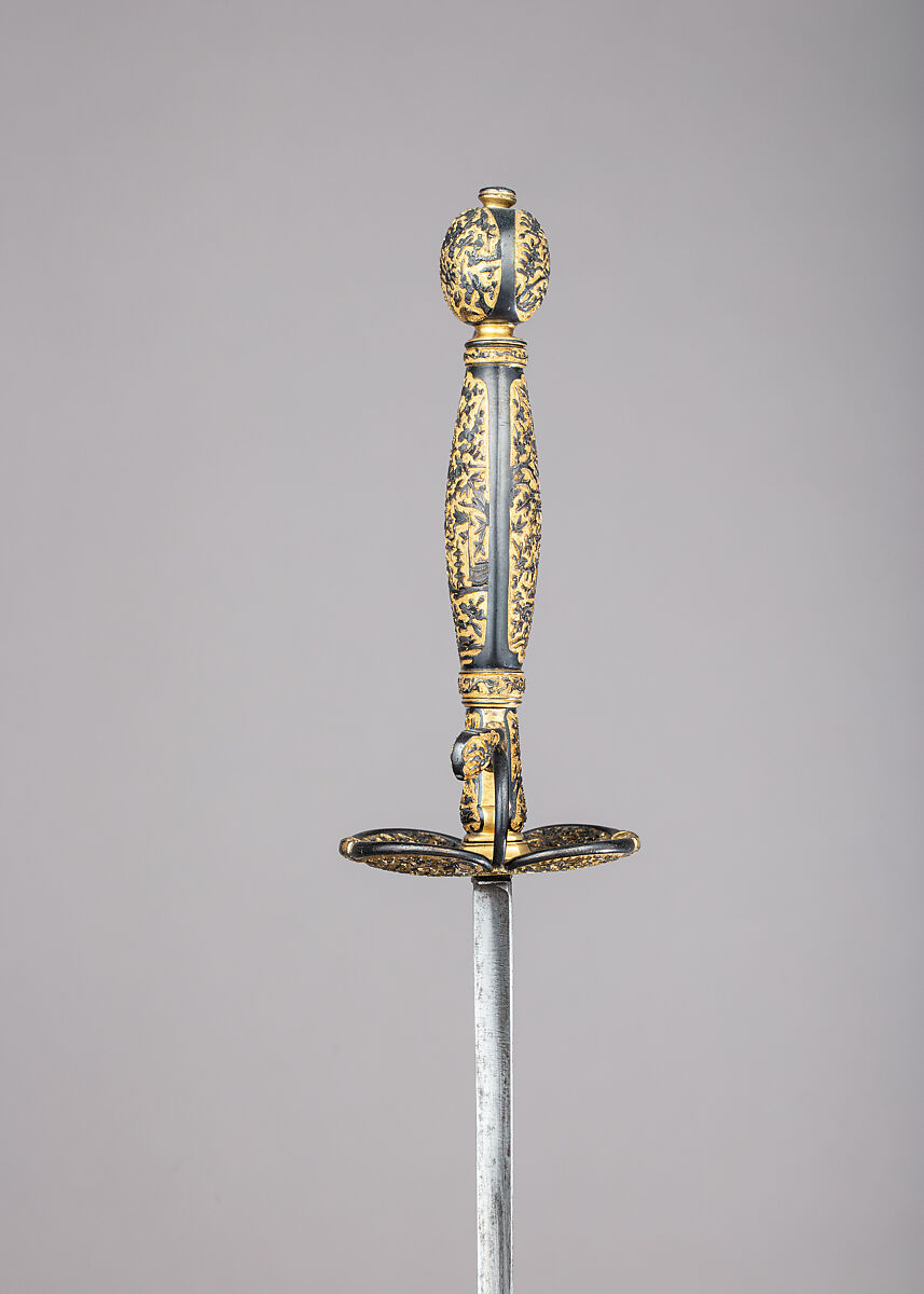 Smallsword with Scabbard, Copper-gold alloy (shakudō), gold, steel, wood, leather, textile, Japanese, possibly Dejima, for the Western market