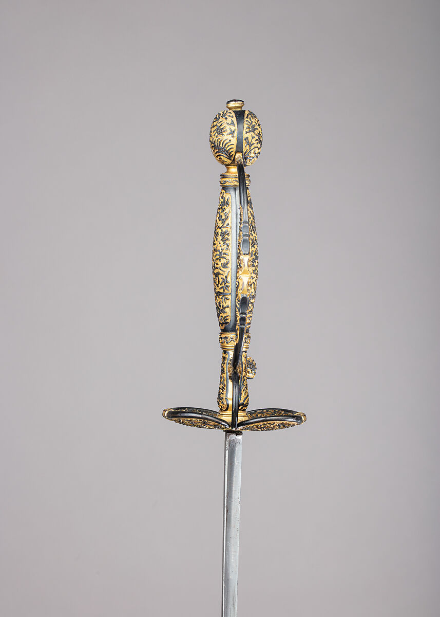 Smallsword with Scabbard, Copper-gold alloy (shakudō), gold, steel, wood, leather, textile, Japanese, possibly Dejima, for the Western market
