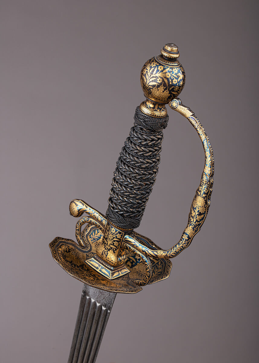 Smallsword with Scabbard, Steel, gold, wood, leather, textile, Northern Indian, for the Western market