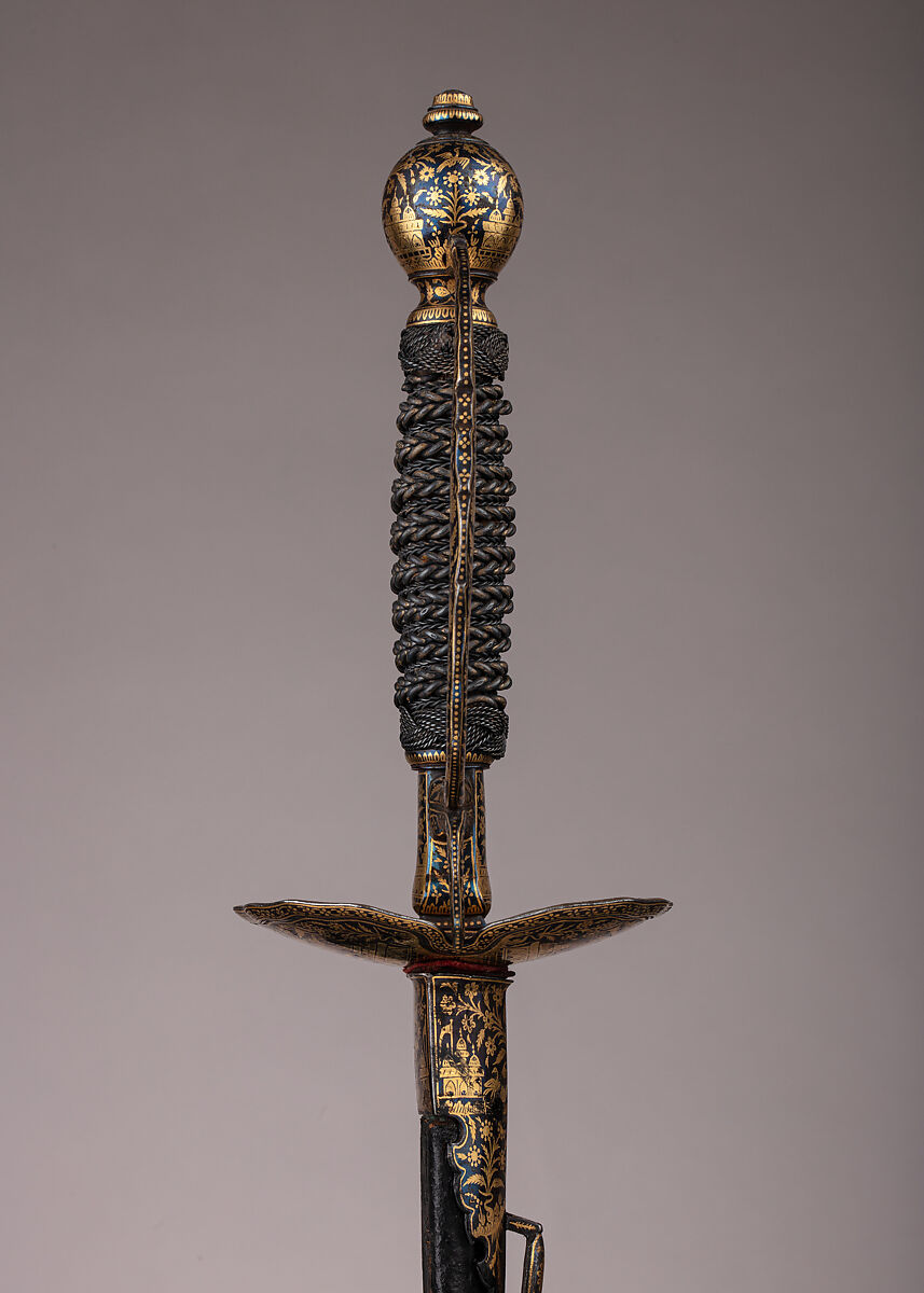 Smallsword with Scabbard, Steel, gold, wood, leather, textile, Northern Indian, for the Western market