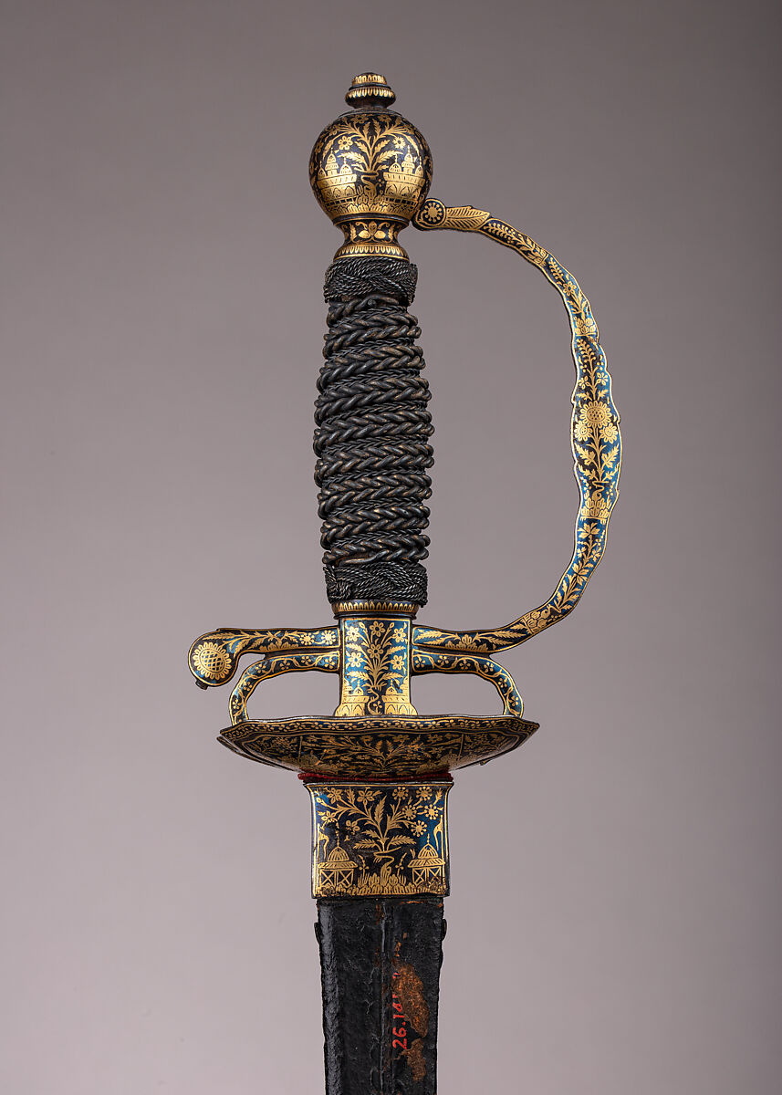 Smallsword with Scabbard, Steel, gold, wood, leather, textile, Northern Indian, for the Western market