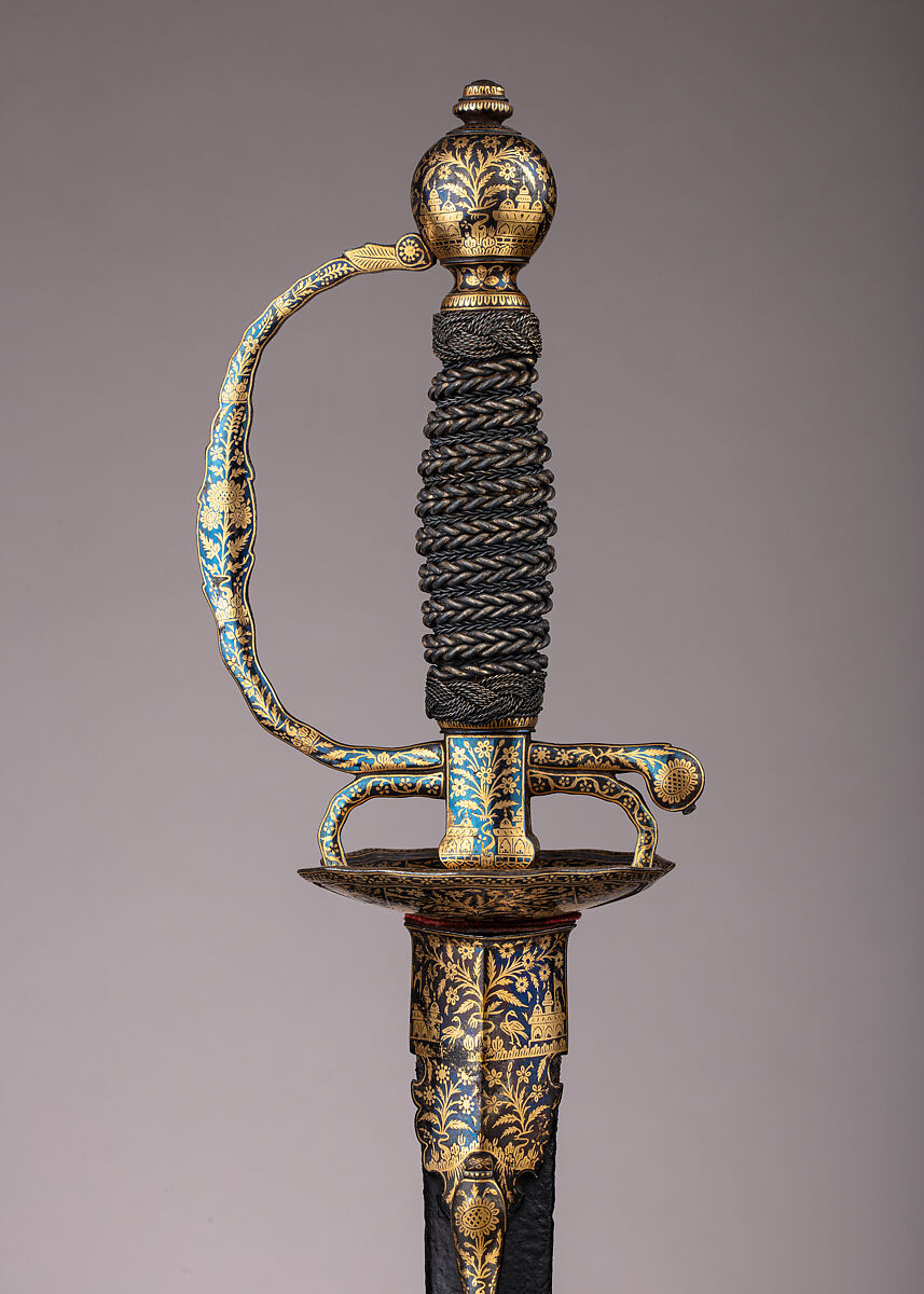 Smallsword with Scabbard, Steel, gold, wood, leather, textile, Northern Indian, for the Western market 