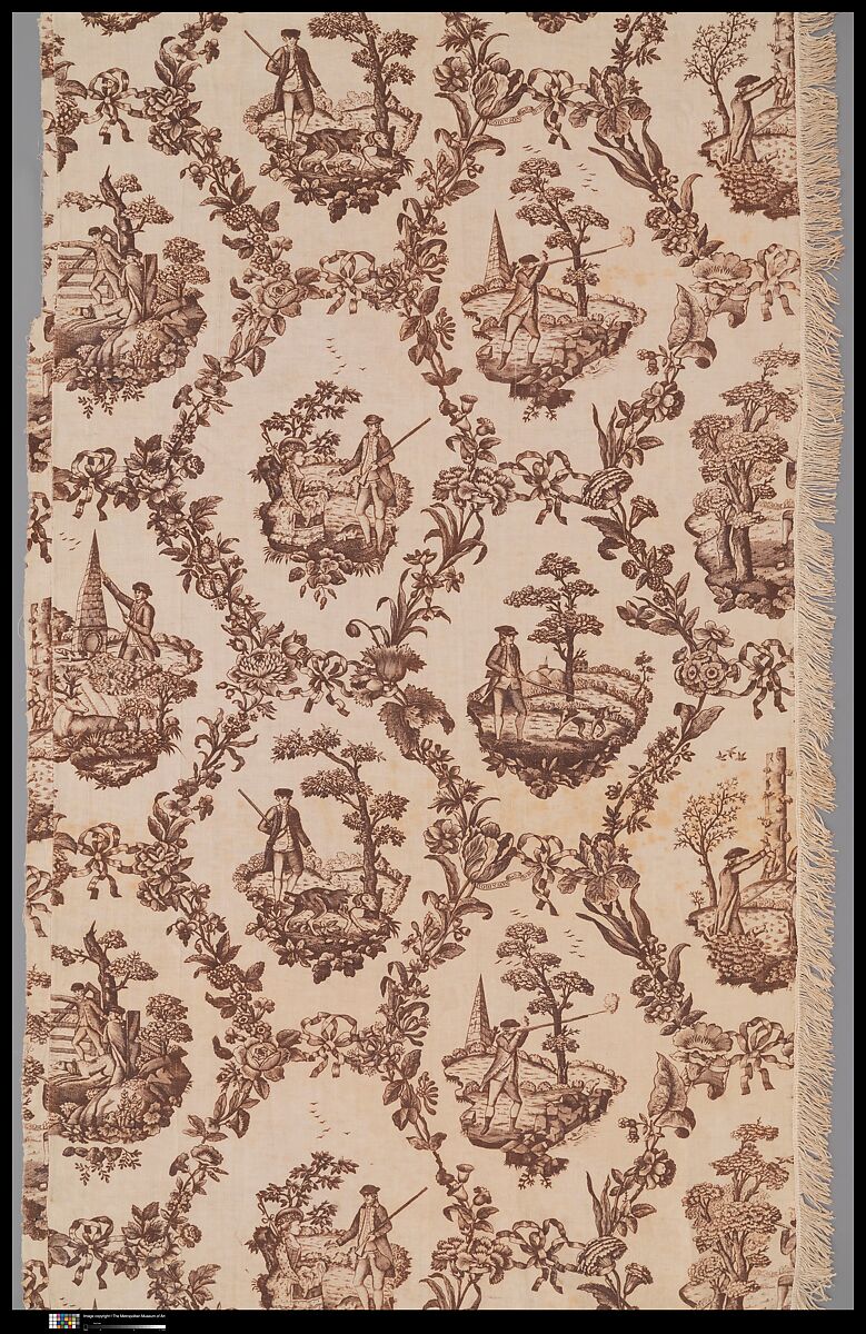 Section of bed curtain, John Robinson (Irish, died 1781 Dublin), Linen and cotton, copperplate printed, Irish 