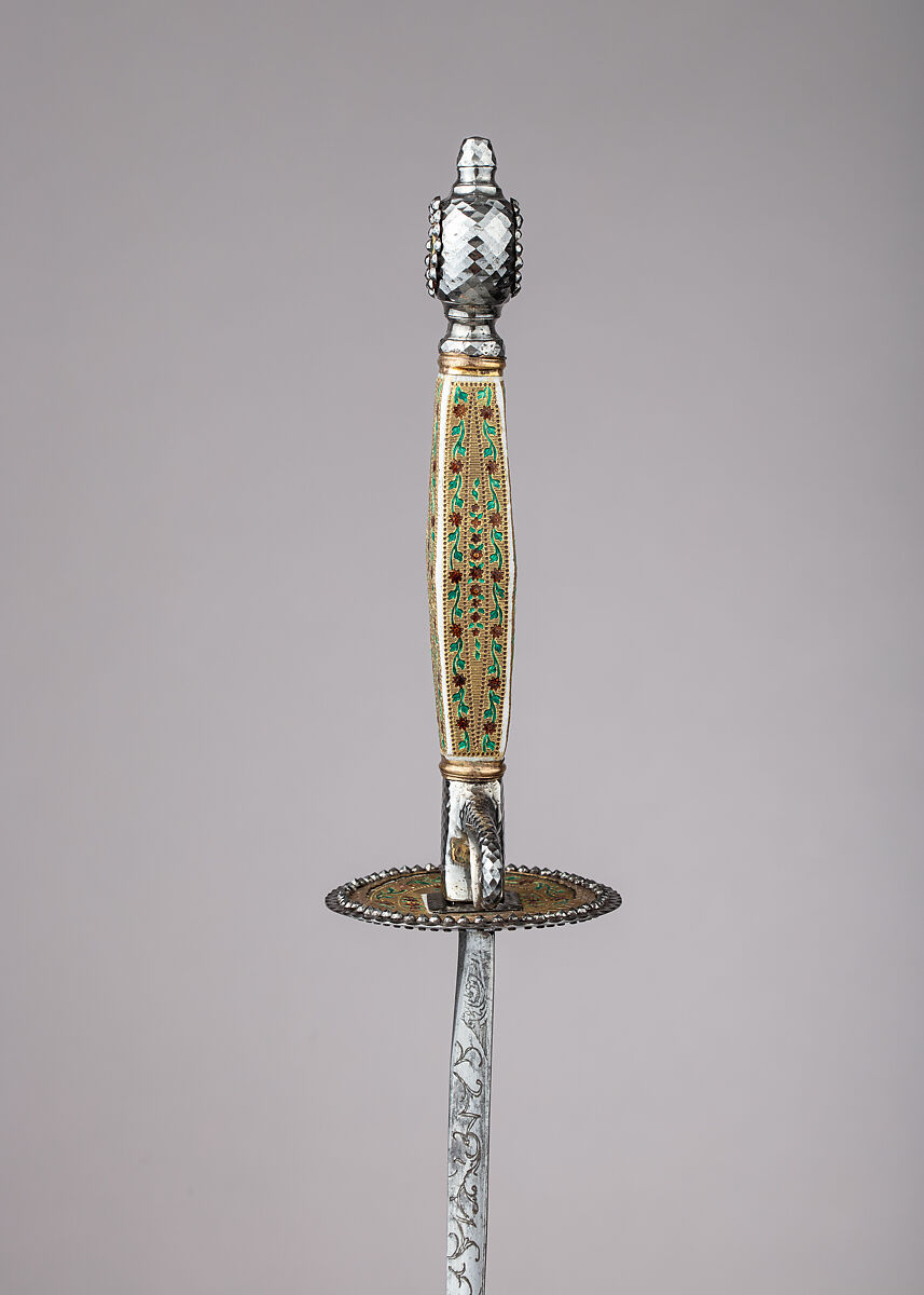 Smallsword, Steel, enamel, gold, textile, French or British