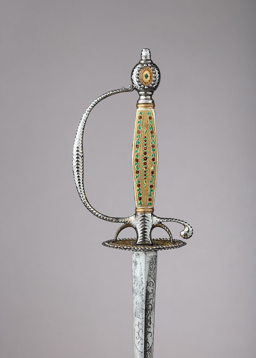 Smallsword, Steel, enamel, gold, textile, French or British 