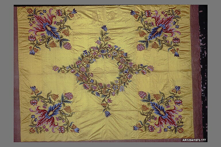Hanging, Silk; linen edging and lining , probably Italian 