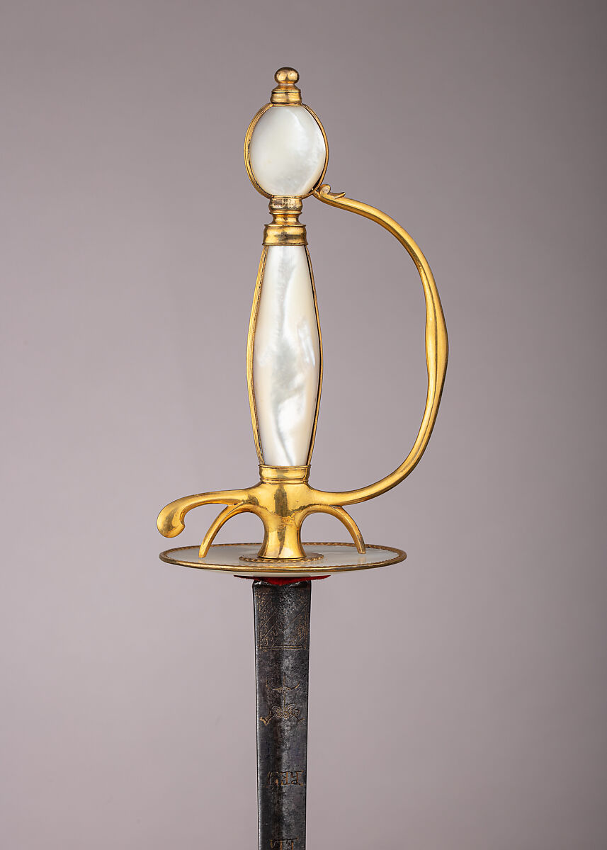 Smallsword, Bronze, gold, mother-of-pearl, steel, textile, Western European