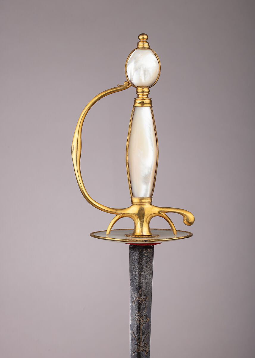 Smallsword, Bronze, gold, mother-of-pearl, steel, textile, Western European 