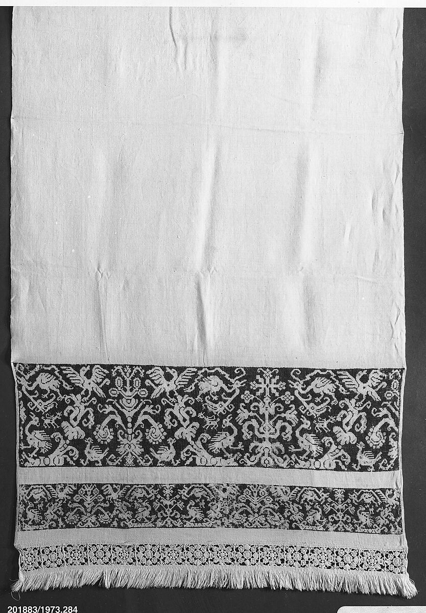 Altar cloth, Linen and silk, drawnwork, Italian 