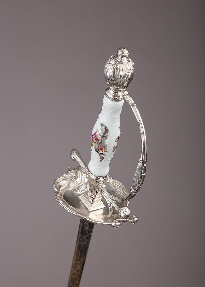 Smallsword, Jan Nieuwland (Dutch, Amsterdam, active 1747–1807), Silver, porcelain (Meissen), steel, gold, textile, Dutch, Amsterdam