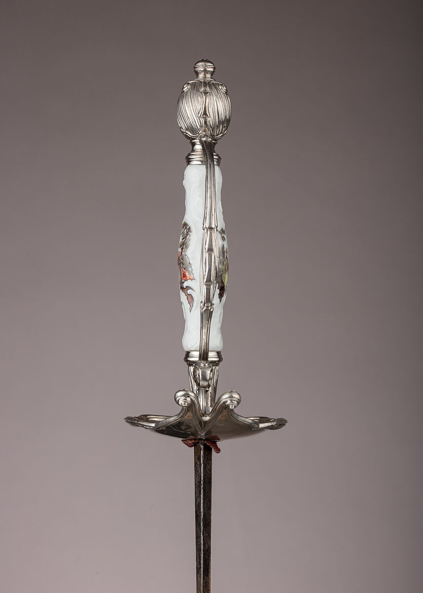 Smallsword, Jan Nieuwland (Dutch, Amsterdam, active 1747–1807), Silver, porcelain (Meissen), steel, gold, textile, Dutch, Amsterdam