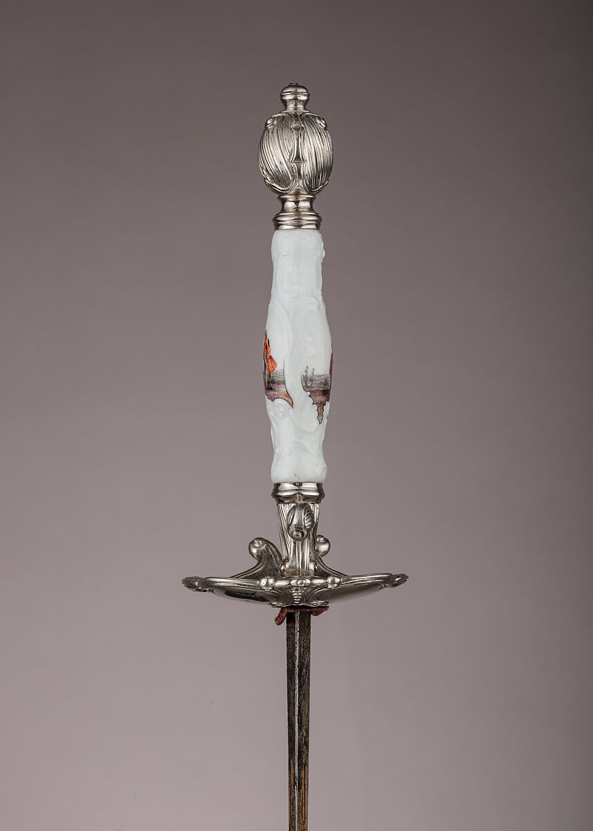 Smallsword, Jan Nieuwland (Dutch, Amsterdam, active 1747–1807), Silver, porcelain (Meissen), steel, gold, textile, Dutch, Amsterdam