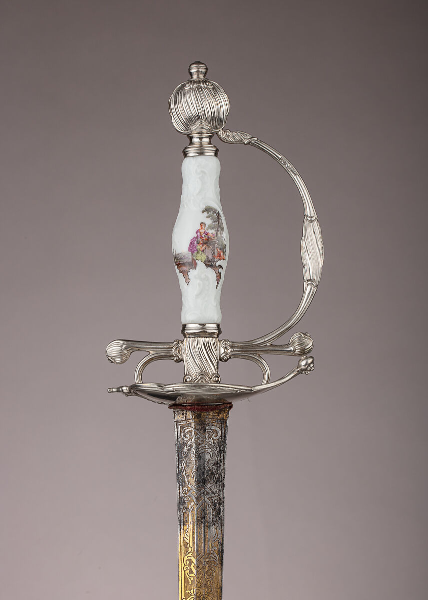 Smallsword, Jan Nieuwland (Dutch, Amsterdam, active 1747–1807), Silver, porcelain (Meissen), steel, gold, textile, Dutch, Amsterdam