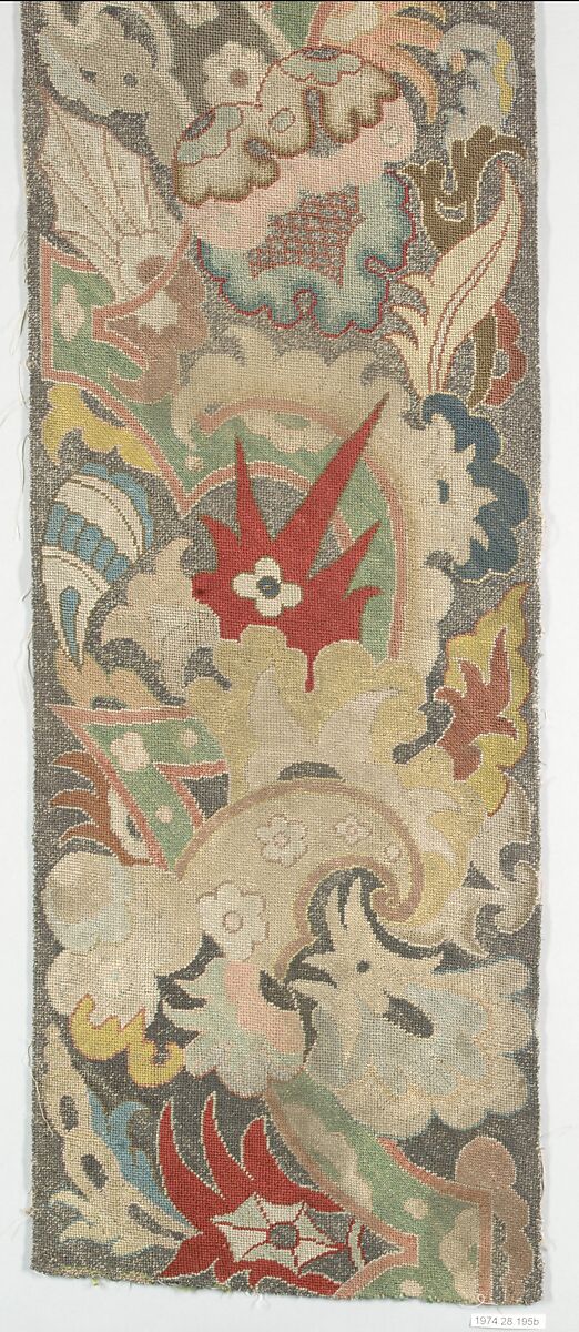 Vertical panels, Silk, metal thread, on linen, German, Westphalia