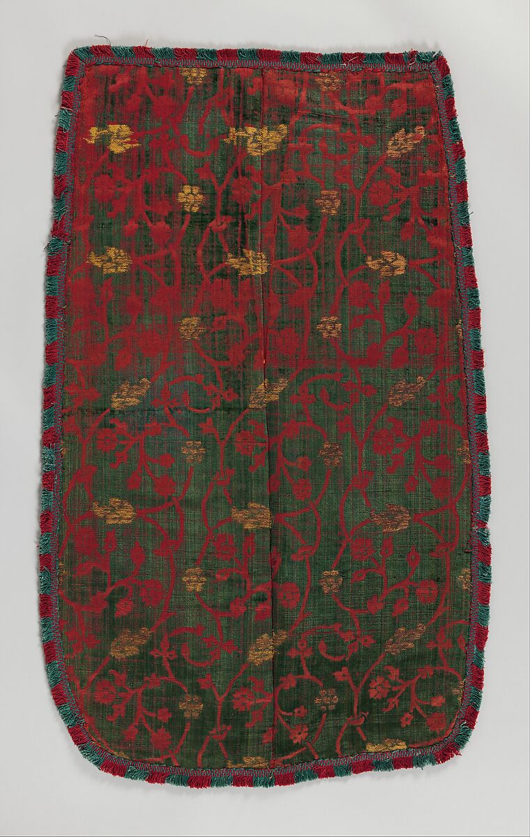 Panel, Silk, wrapped metal thread, natural linen tabby lining, Italian, Venice or Anatolian 